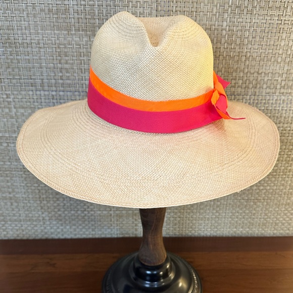 🌟2xHP🌟Sensi Studio Wide Brim Panama Hat Ecuadorian Straw Neon Orange Fuchsia - Picture 2 of 13